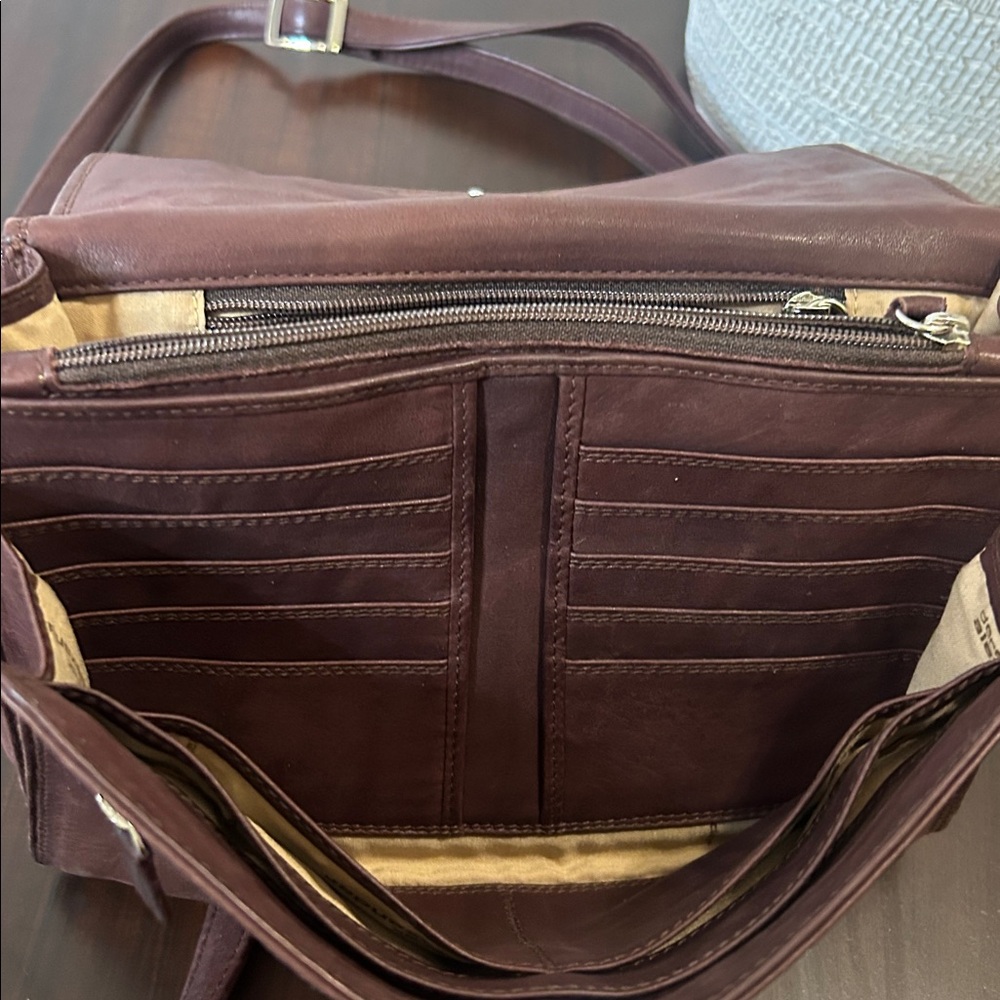 Derek Alexander Leather Crossbody Handbag Half Flap Organizer - Picture 13 of 16